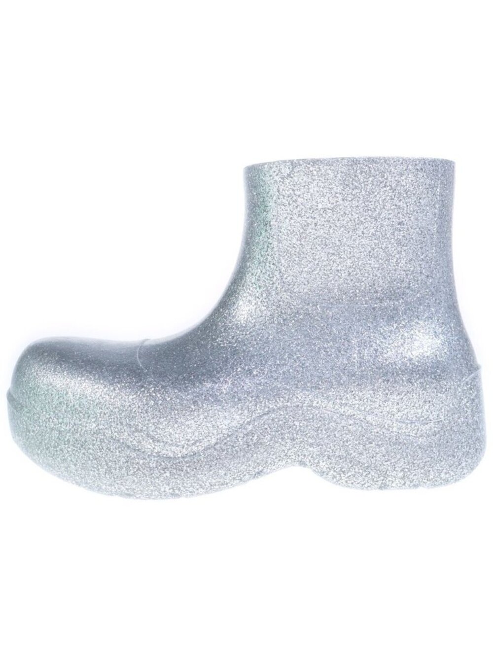 Bottega Veneta Puddle Boot Sparkle Rubber Paddle Glitter Rain Ankle Boots Silver
